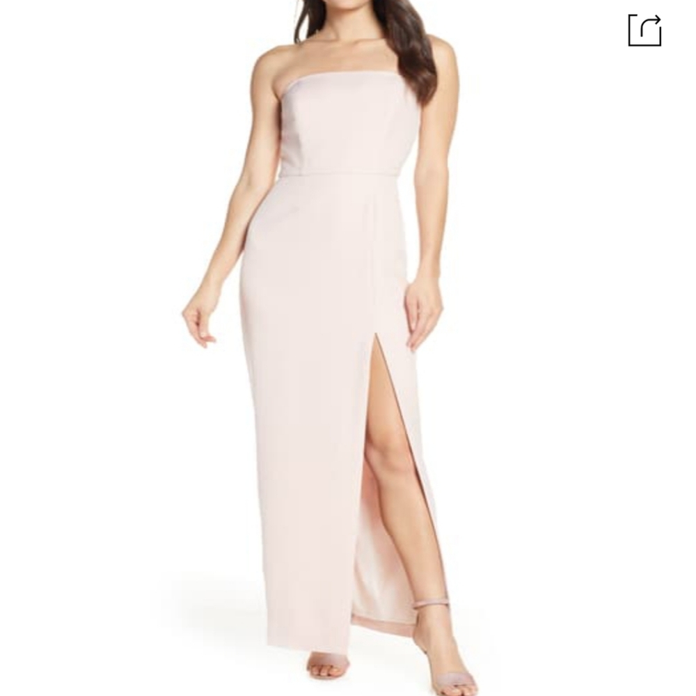 Wayf The Mila Strapless Slit Column Gown